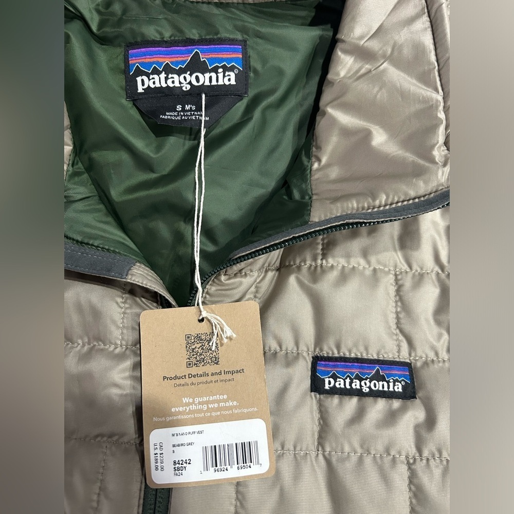 Patagonia Men’s Small Nano Puff Insulated Vest Seabird Grey Puffer NWT Puffy - Picture 4 of 7